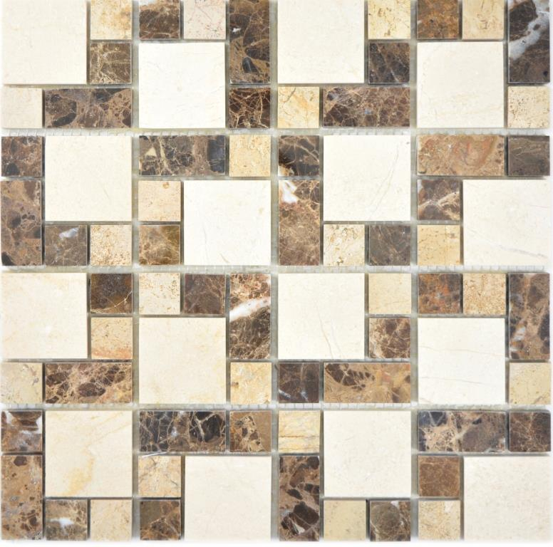 Muestra de mano mármol mosaico piedra emperador oscuro cremarfil mosaico azulejo pared azulejo backsplash cocina baño MOS88-1313_m
