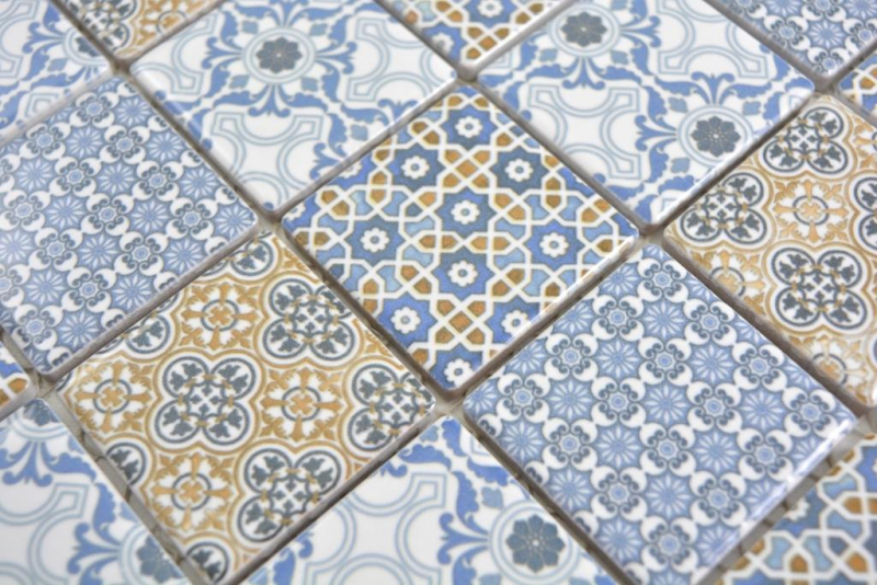 Azulejo de mosaico de cerámica retro beige amarillo azul blanco mosaico azulejo patchwork ornamento decoración vintage MOS14-1234