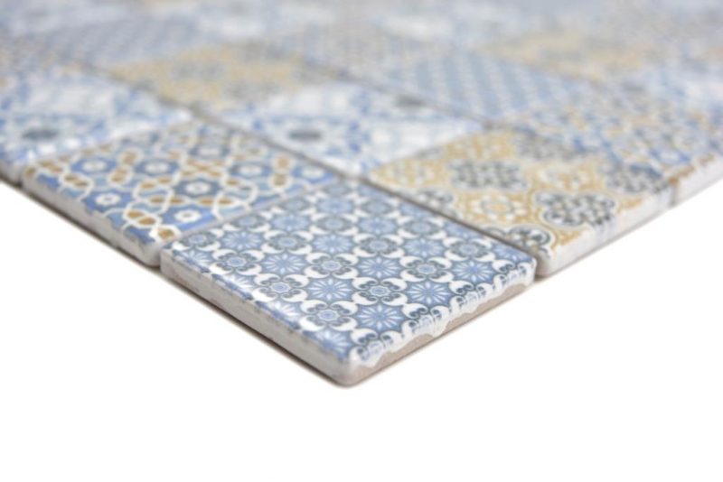Azulejo de mosaico de cerámica retro beige amarillo azul blanco mosaico azulejo patchwork ornamento decoración vintage MOS14-1234