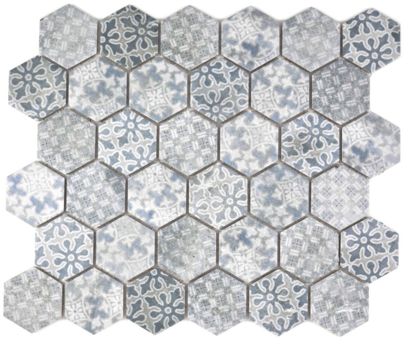 Hexagonal hexágono mosaico azulejo de cerámica azul gris blanco mezcla mosaico azulejo pared backsplash cocina cuarto de baño - MOS11H-0004