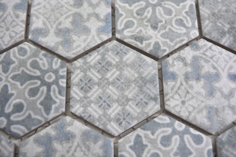 Hexagonal hexágono mosaico azulejo de cerámica azul gris blanco mezcla mosaico azulejo pared backsplash cocina cuarto de baño - MOS11H-0004