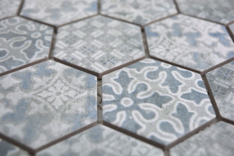 Hexagonal hexágono mosaico azulejo de cerámica azul gris blanco mezcla mosaico azulejo pared backsplash cocina cuarto de baño - MOS11H-0004