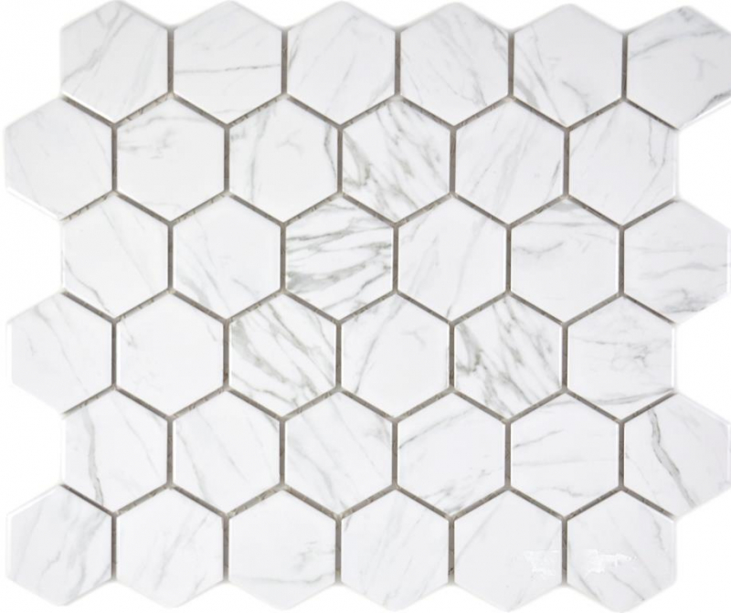 Muestra de mano cerámica mosaico hexágono carrara look blanco brillante mosaico azulejo pared azulejo backsplash cocina baño MOS11H-0001_m
