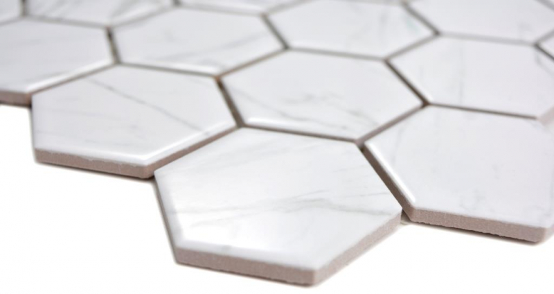Muestra de mano cerámica mosaico hexágono carrara look blanco brillante mosaico azulejo pared azulejo backsplash cocina baño MOS11H-0001_m