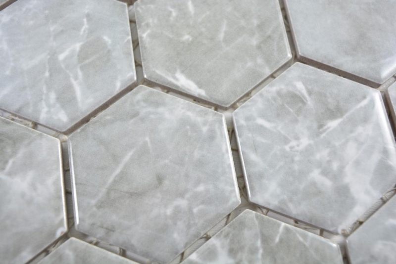 Muestra de mano cerámica mosaico hexágono mármol gris brillante mosaico azulejo pared azulejo backsplash cocina baño MOS11H-0201_m