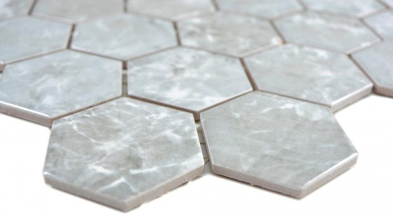 Muestra de mano cerámica mosaico hexágono mármol gris brillante mosaico azulejo pared azulejo backsplash cocina baño MOS11H-0201_m