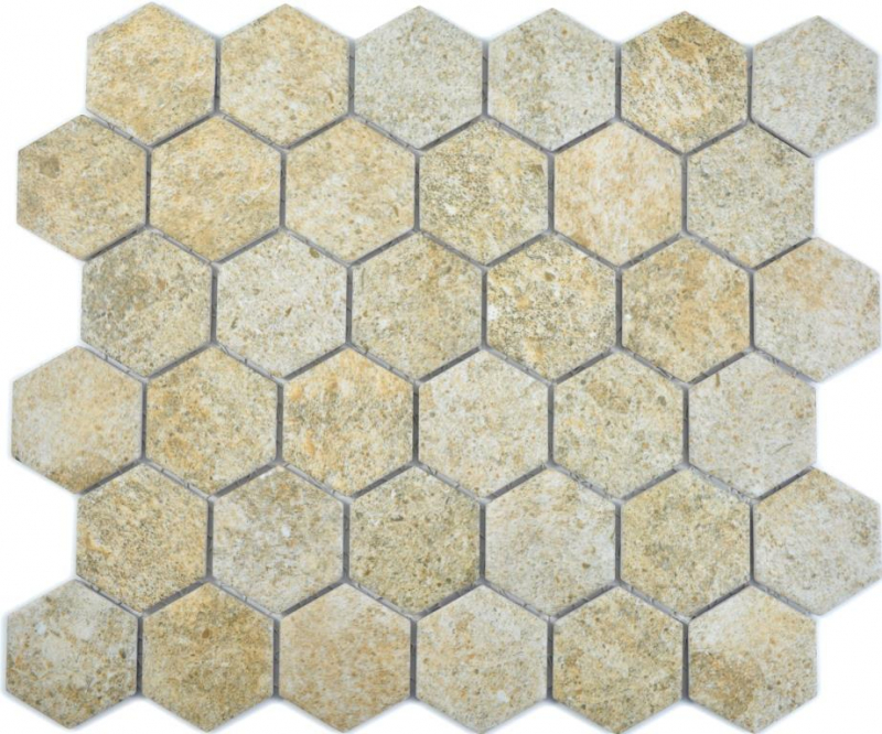 Muestra de mano cerámica mosaico hexágono granito beige mosaico azulejo pared azulejo backsplash cocina baño MOS11H-1100_m