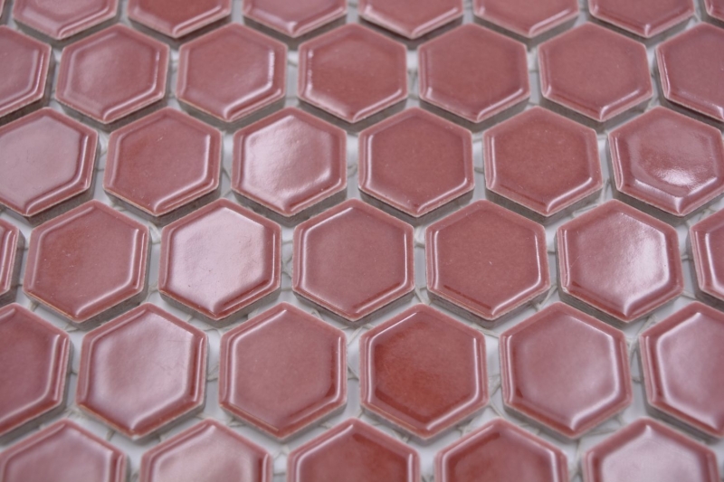 Hexagonal hexágono mosaico azulejo de cerámica mini burdeos rojo brillante mosaico azulejo pared azulejo backsplash cocina cuarto de baño - MOS11H-0910
