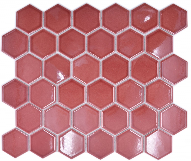 Mosaico de cerámica hexágono frontera rojo brillante mosaico azulejos pared azulejos backsplash cocina cuarto de baño MOS11H-0901_f