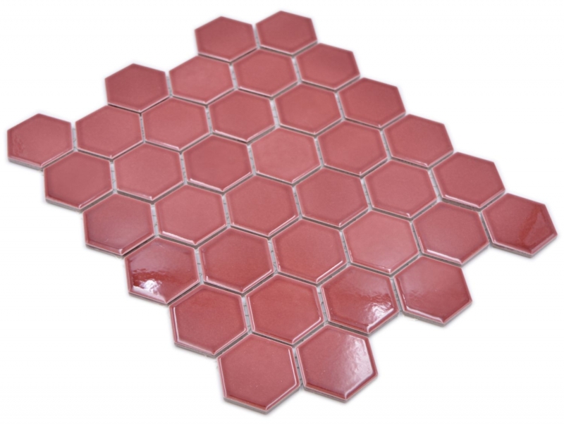 Mosaico de cerámica hexágono frontera rojo brillante mosaico azulejos pared azulejos backsplash cocina cuarto de baño MOS11H-0901_f