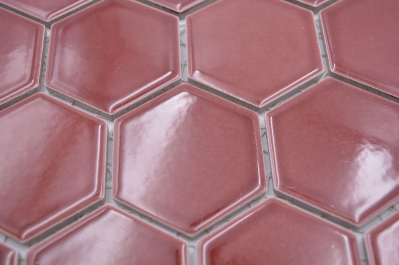 Mosaico de cerámica hexágono frontera rojo brillante mosaico azulejos pared azulejos backsplash cocina cuarto de baño MOS11H-0901_f