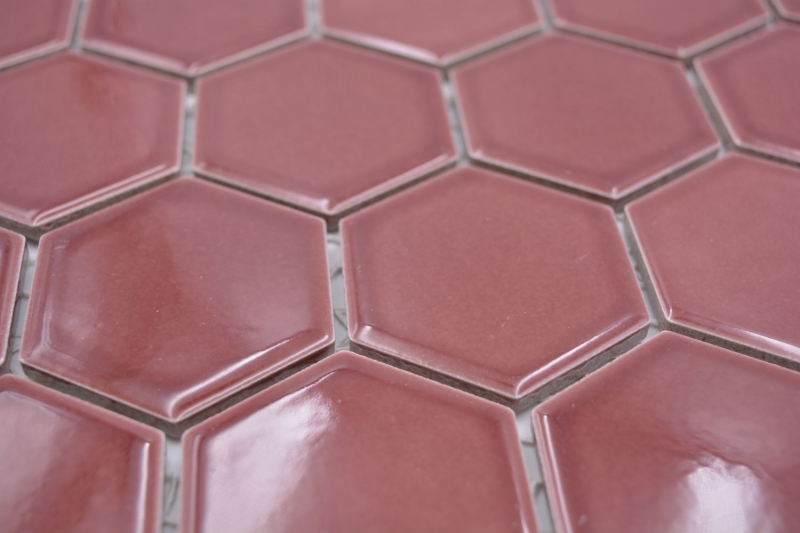 Mosaico de cerámica hexágono frontera rojo brillante mosaico azulejos pared azulejos backsplash cocina cuarto de baño MOS11H-0901_f