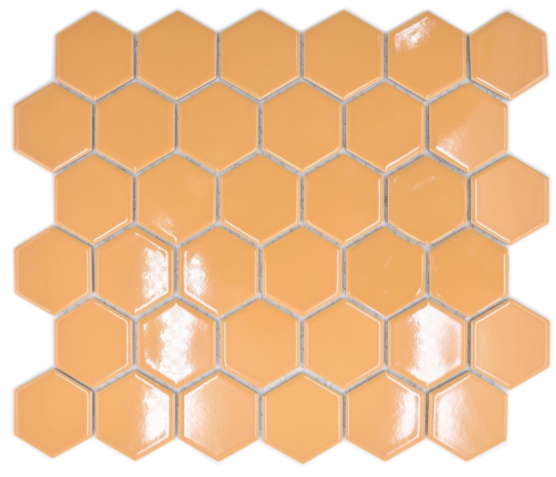 Mosaico de cerámica hexágono ocre naranja brillante mosaico azulejos pared azulejos backsplash cocina cuarto de baño MOS11H-1208_f