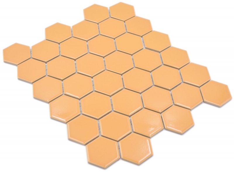Mosaico de cerámica hexágono ocre naranja brillante mosaico azulejos pared azulejos backsplash cocina cuarto de baño MOS11H-1208_f