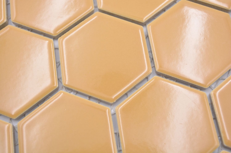 Mosaico de cerámica hexágono ocre naranja brillante mosaico azulejos pared azulejos backsplash cocina cuarto de baño MOS11H-1208_f