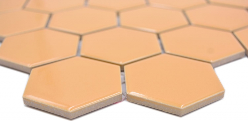 Mosaico de cerámica hexágono ocre naranja brillante mosaico azulejos pared azulejos backsplash cocina cuarto de baño MOS11H-1208_f