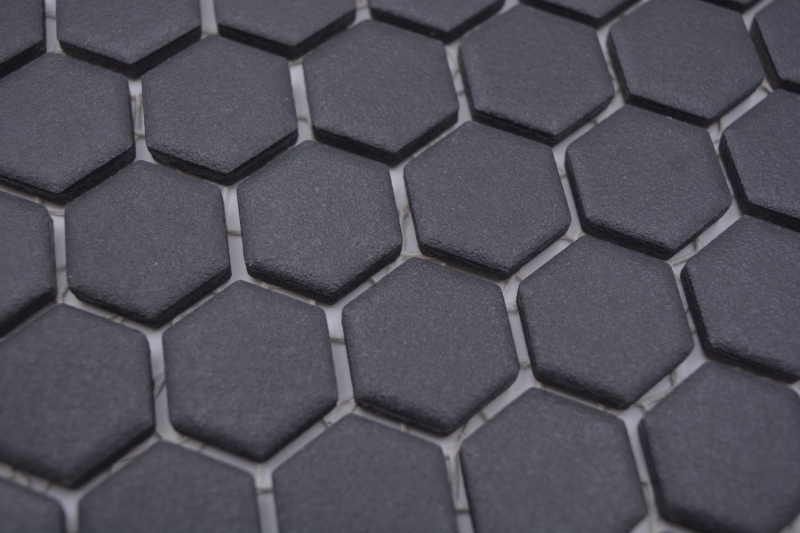 Cerámica mosaico hexágono negro R10B plato de ducha azulejos mosaico azulejos cocina baño piso MOS11H-0003-R10_f
