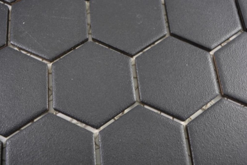 Hexagonal hexágono mosaico azulejo de cerámica negro R10B plato de ducha azulejo del piso azulejo de mosaico antideslizante baño cocina - MOS11H-0303-R10