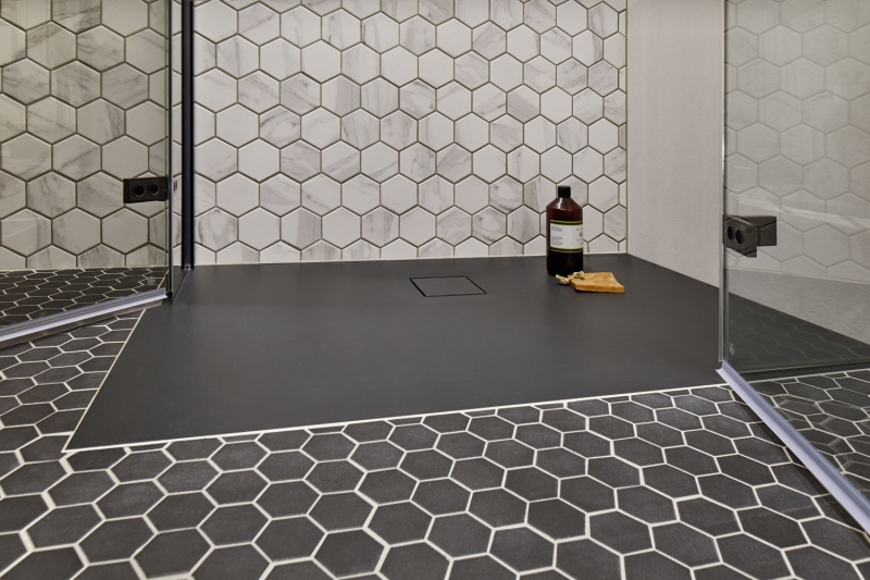 Hexagonal hexágono mosaico azulejo de cerámica negro R10B plato de ducha azulejo del piso azulejo de mosaico antideslizante baño cocina - MOS11H-0303-R10