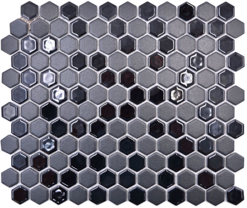 Mosaico de cerámica hexágono negro brillante R10B plato de ducha azulejos de piso azulejos de mosaico cocina cuarto de baño MOS11H-0301-R10_f