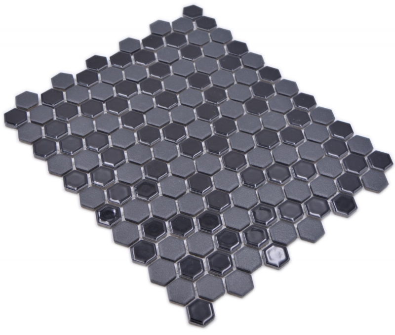 Mosaico de cerámica hexágono negro brillante R10B plato de ducha azulejos de piso azulejos de mosaico cocina cuarto de baño MOS11H-0301-R10_f