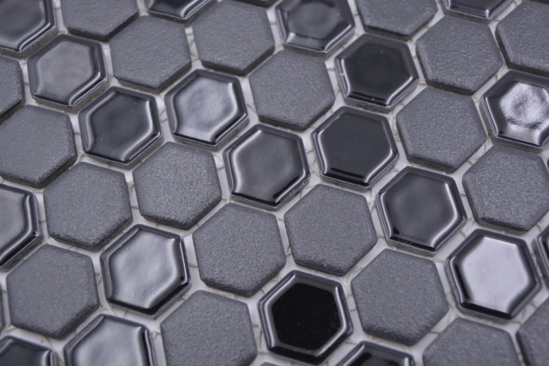 Mosaico de cerámica hexágono negro brillante R10B plato de ducha azulejos de piso azulejos de mosaico cocina cuarto de baño MOS11H-0301-R10_f