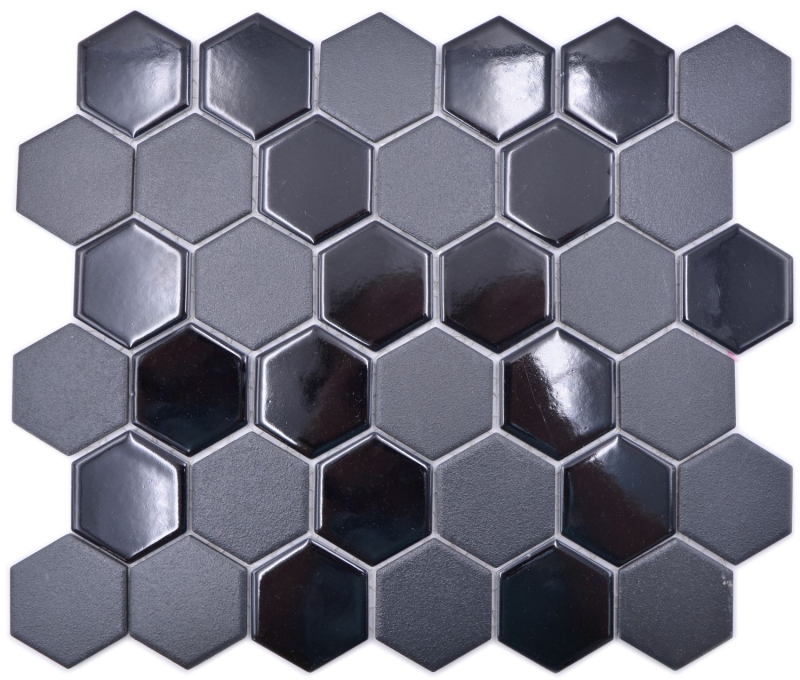 Mosaico de cerámica hexágono negro brillante R10B plato de ducha azulejos de piso azulejos de mosaico cocina cuarto de baño MOS11H-0311-R10_f