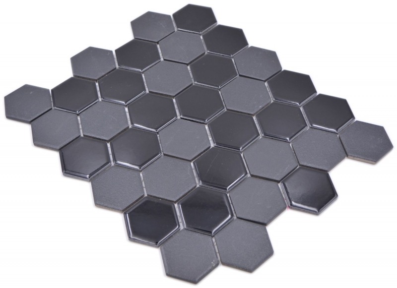 Mosaico de cerámica hexágono negro brillante R10B plato de ducha azulejos de piso azulejos de mosaico cocina cuarto de baño MOS11H-0311-R10_f