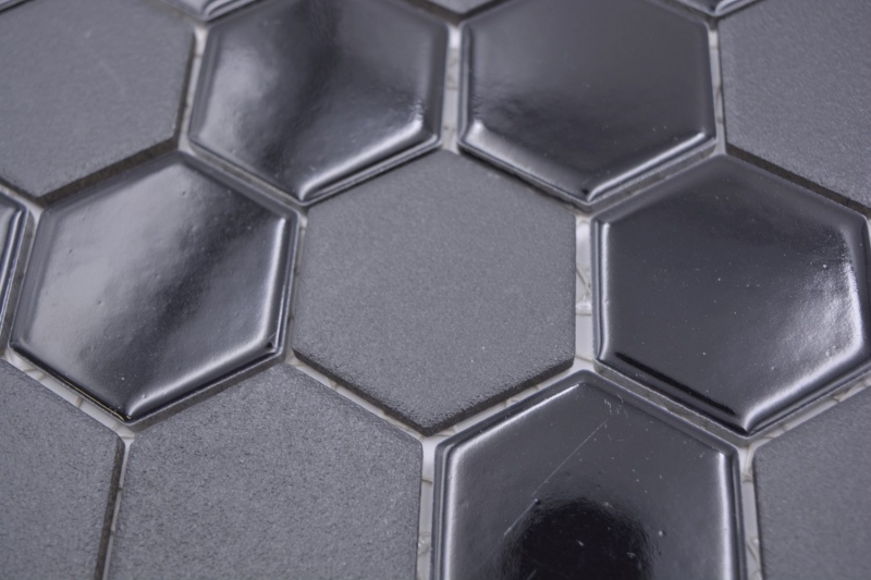 Mosaico de cerámica hexágono negro brillante R10B plato de ducha azulejos de piso azulejos de mosaico cocina cuarto de baño MOS11H-0311-R10_f