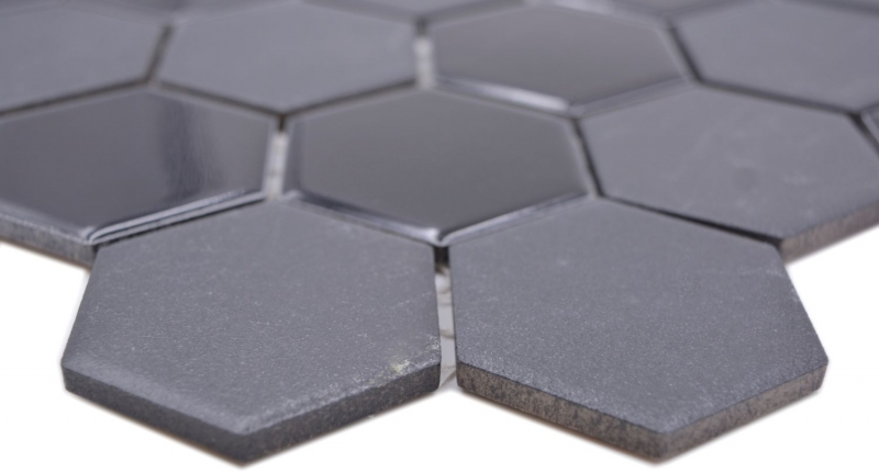 Mosaico de cerámica hexágono negro brillante R10B plato de ducha azulejos de piso azulejos de mosaico cocina cuarto de baño MOS11H-0311-R10_f