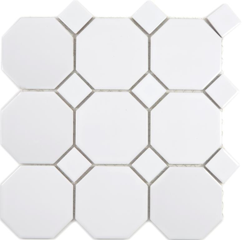 Muestra de mano cerámica mosaico Octa blanco mate con blanco brillante mosaico azulejo pared azulejo backsplash cocina baño MOS13-Octa0111_m