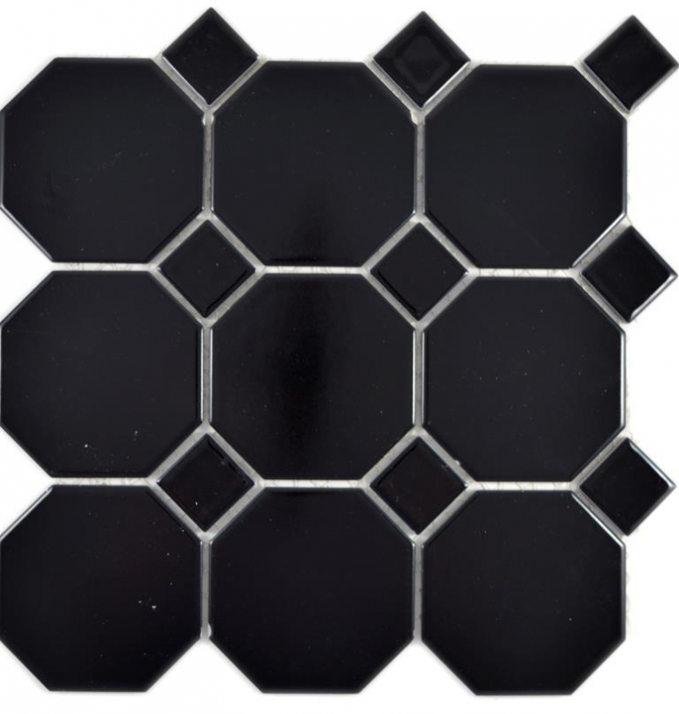 Muestra de mano cerámica mosaico Octa negro mate con negro brillante mosaico azulejo pared azulejo backsplash cocina baño MOS13-Octa0311_m