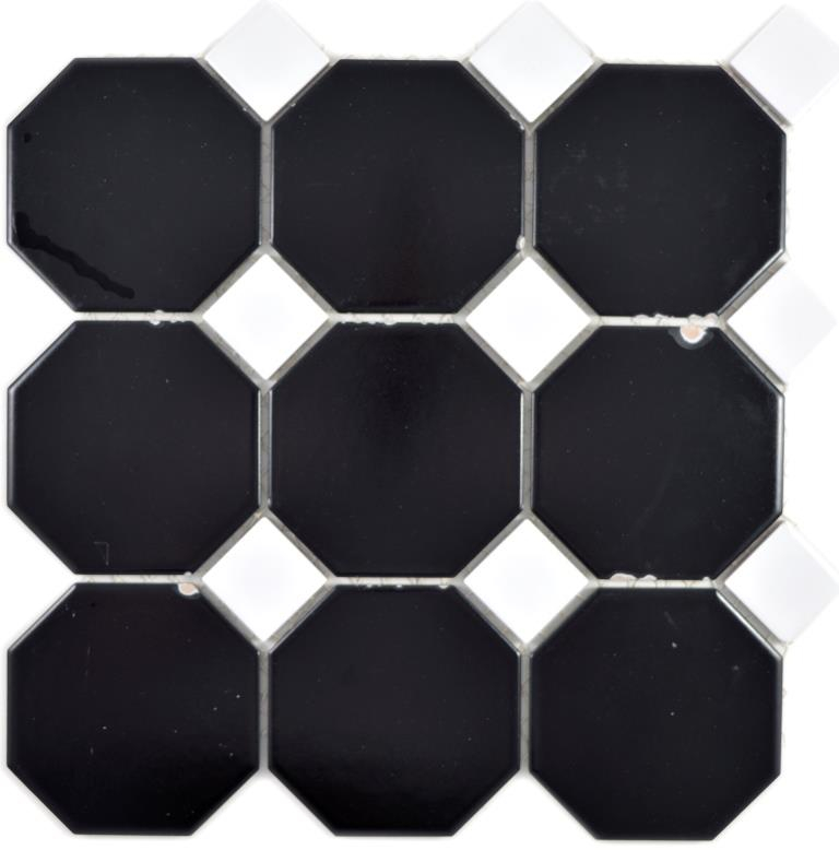 Muestra de mano cerámica mosaico Octa negro mate con blanco brillante mosaico azulejo pared azulejo backsplash cocina baño MOS13-Octa0301_m