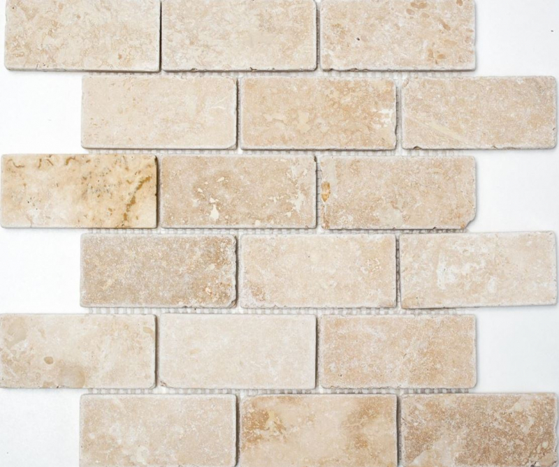 Travertino mosaico azulejos terraza pared suelo piedra natural beige ladrillo aspecto pared azulejo plato de ducha azulejo cocina - MOS43-1202