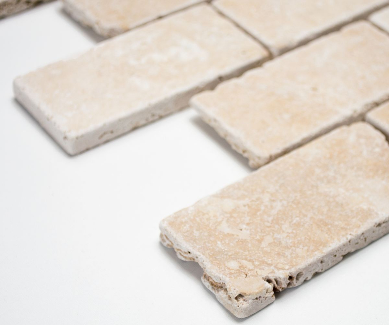 Travertino mosaico azulejos terraza pared suelo piedra natural beige ladrillo aspecto pared azulejo plato de ducha azulejo cocina - MOS43-1202