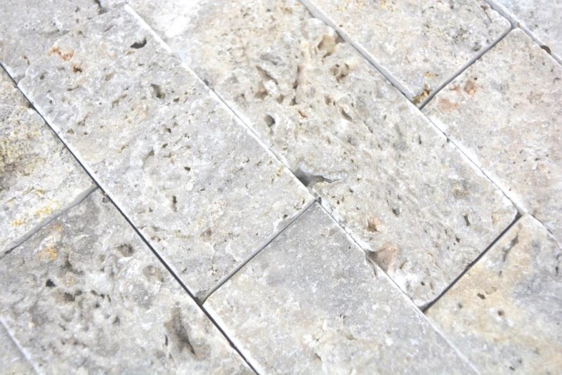 Travertino piedras de pared de piedra natural de ladrillo gris claro dividida cara de plata 3D mirada pared frente a la cocina - MOS29-42781