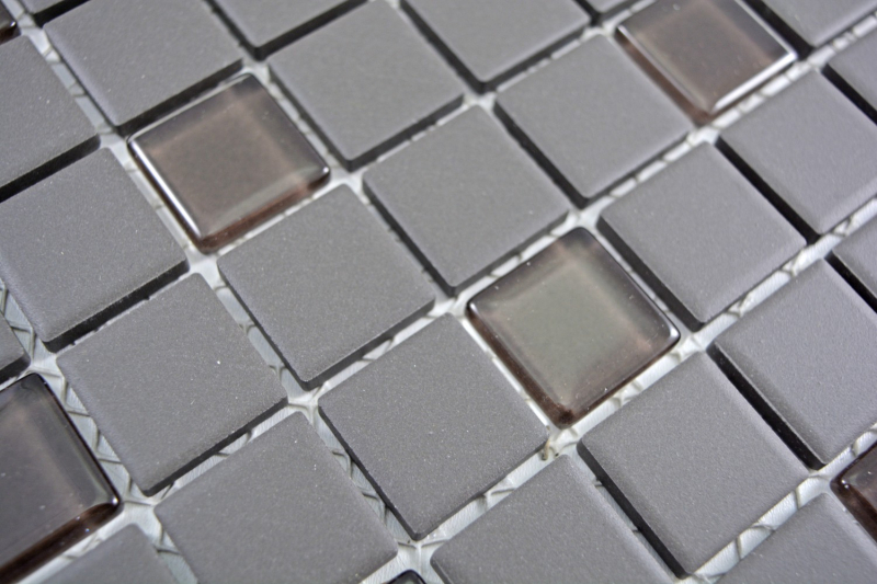 Mosaico de azulejos de baño de cerámica gris oscuro marrón sin esmaltar mosaico de vidrio MOS18-1313-R10_f