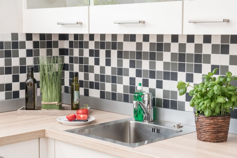Azulejo de mosaico de cerámica RUGGED RUGGED SAFE negro blanco gris metal unglazed azulejo backsplash - MOS14-2213-R10