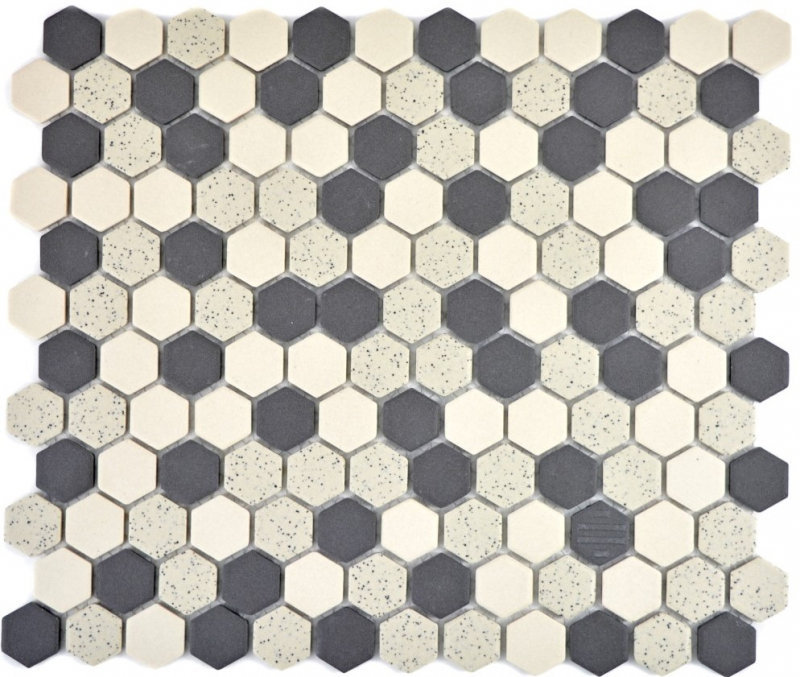 Mosaico de azulejos de cerámica beige negro Hexagaon sin esmaltar MOS11A-0113-R10_f