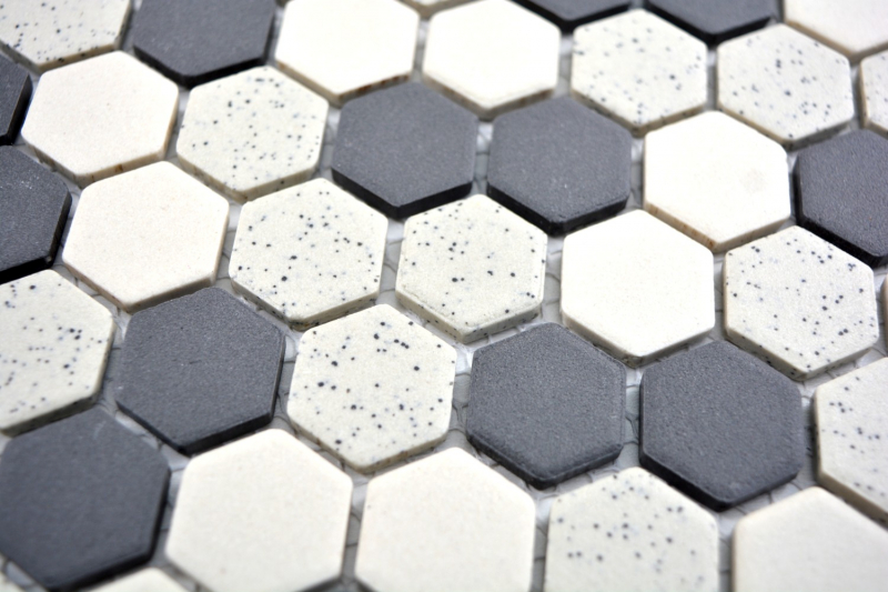 Mosaico de azulejos de cerámica beige negro Hexagaon sin esmaltar MOS11A-0113-R10_f