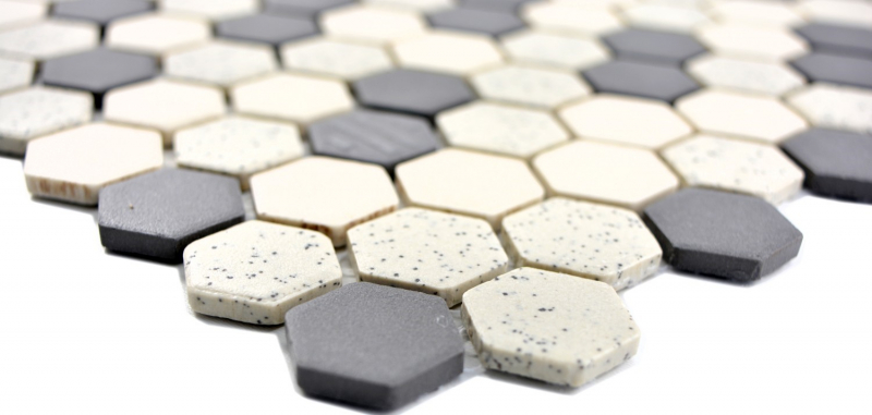 Mosaico de azulejos de cerámica beige negro Hexagaon sin esmaltar MOS11A-0113-R10_f