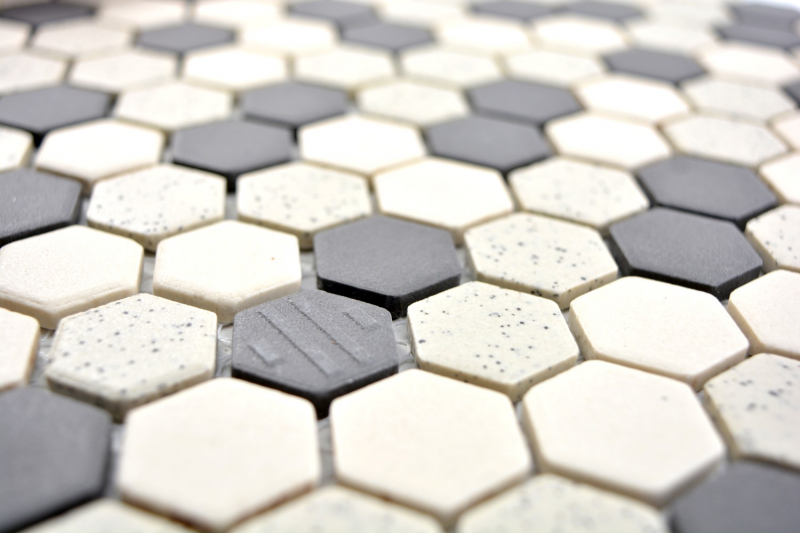 Mosaico de azulejos de cerámica beige negro Hexagaon sin esmaltar MOS11A-0113-R10_f