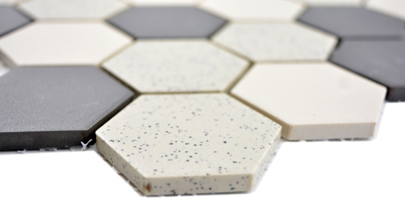 Mosaico de azulejos de cerámica beige negro Hexagaon sin esmaltar MOS11G-0113-R10_f