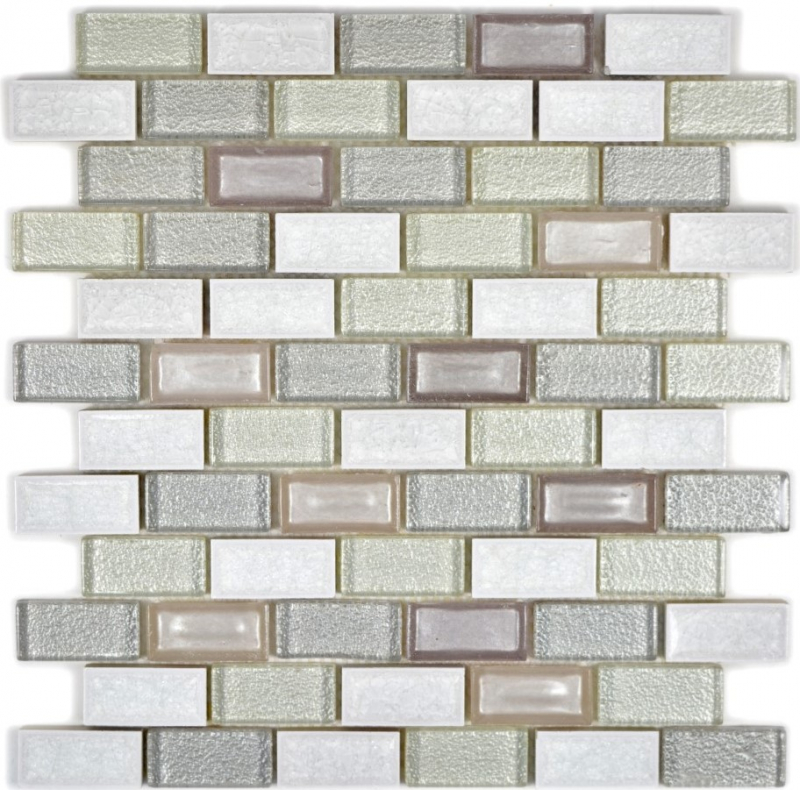 Azulejo mosaico Cerámica translúcida blanco Mosaico de vidrio ladrillo Cerámica cristalina blanco ártico MOS83IC-0211_f
