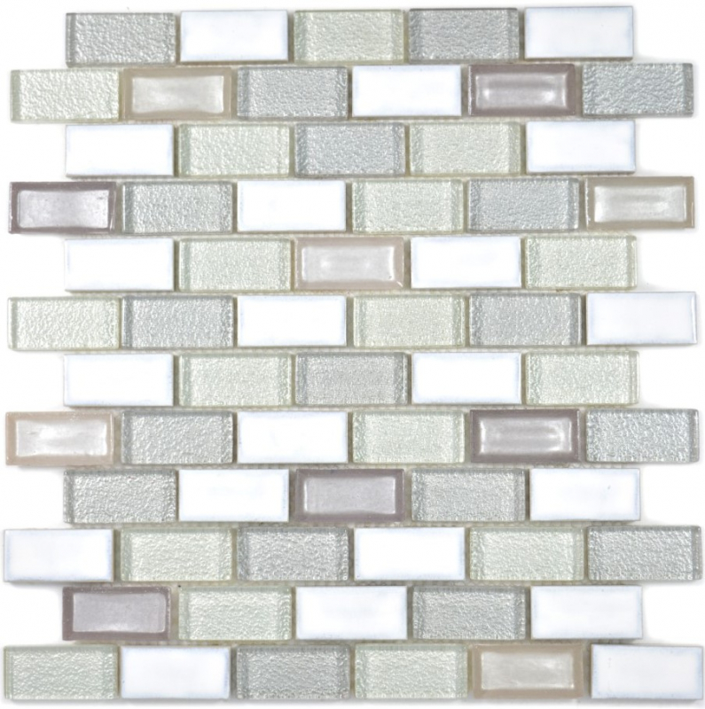 Azulejo de mosaico Cerámica translúcida blanco Mosaico de vidrio de ladrillo Cerámica de cristal blanco antiguo MOS83IC-0121_f