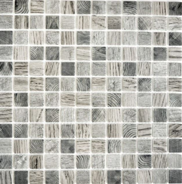 Mosaico de vidrio Revestimiento de pared sostenible Reciclaje textura de madera gris claro Azulejos backsplash MOS63-312