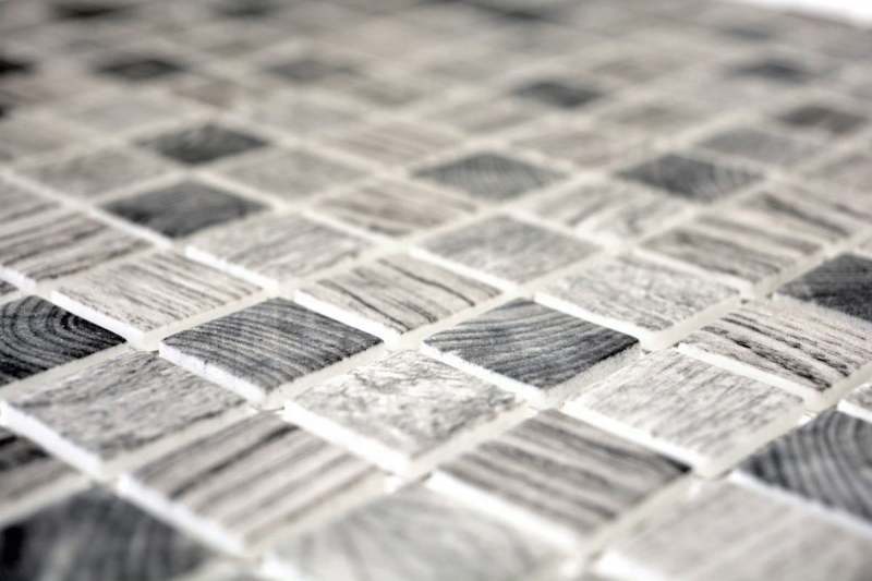 Mosaico de vidrio Revestimiento de pared sostenible Reciclaje textura de madera gris claro Azulejos backsplash MOS63-312