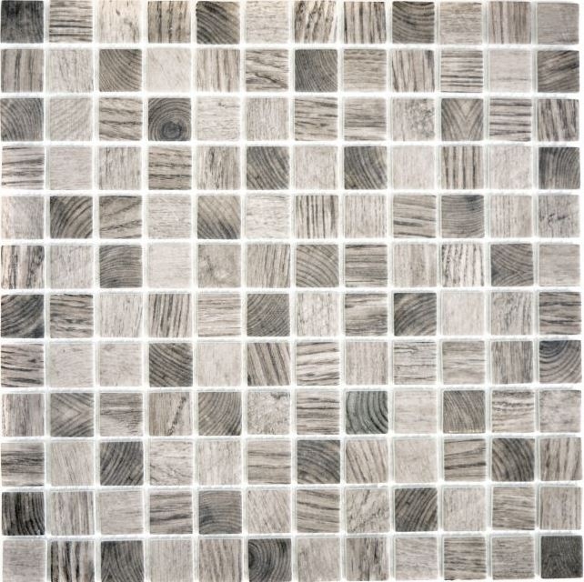 Mosaico de vidrio sostenible revestimiento de pared textura de madera reciclada gris beige azulejo backsplash MOS63-324