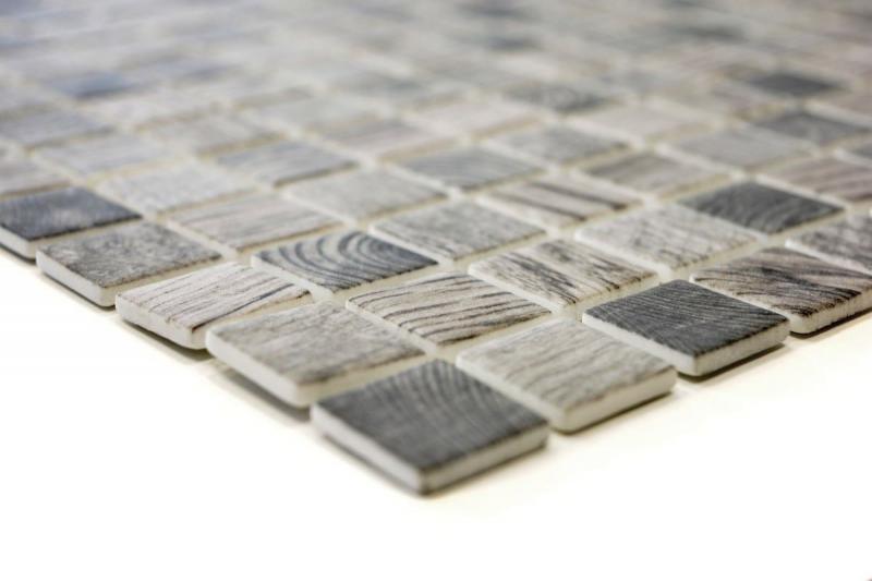Mosaico de vidrio sostenible revestimiento de pared textura de madera reciclada gris beige azulejo backsplash MOS63-324