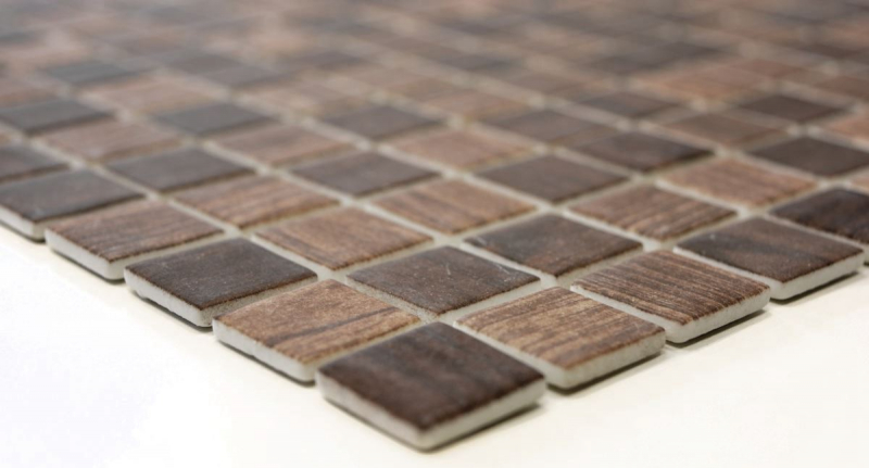 Mosaico de vidrio Revestimiento de pared sostenible Reciclaje estructura de madera marrón oscuro Azulejos backsplash MOS63-410